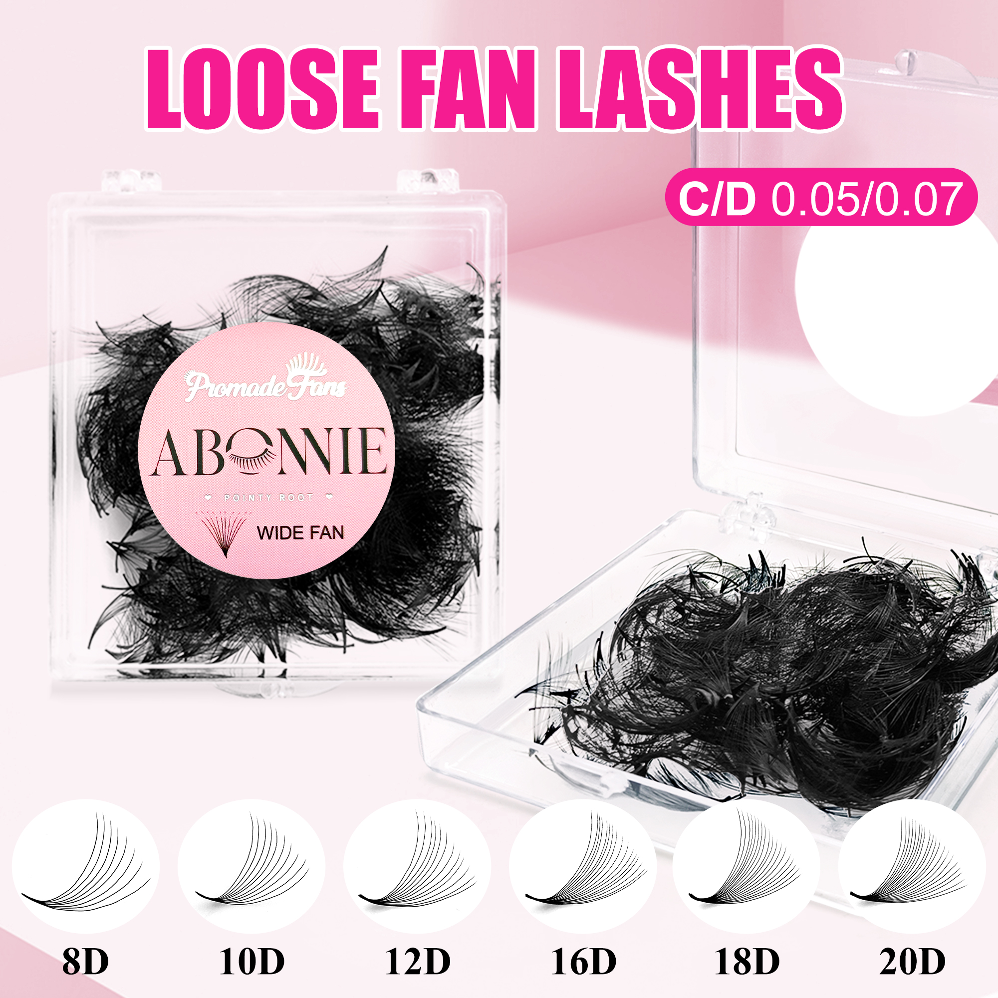 Eyelash Extension Russian Volume - ABONNIE Loose 8-20D Pointy Base Short