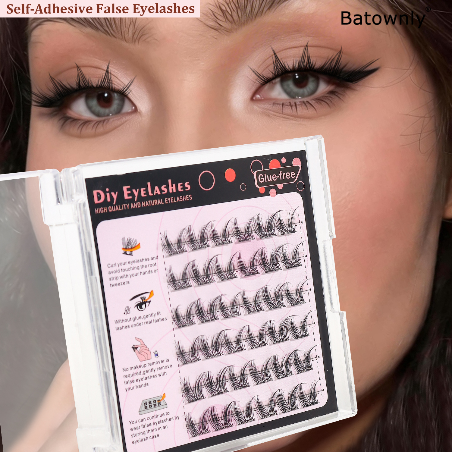 Lash Adhesive Glue - 36 Clusters, Self-Adhesive Eyelash Clusters, Natural