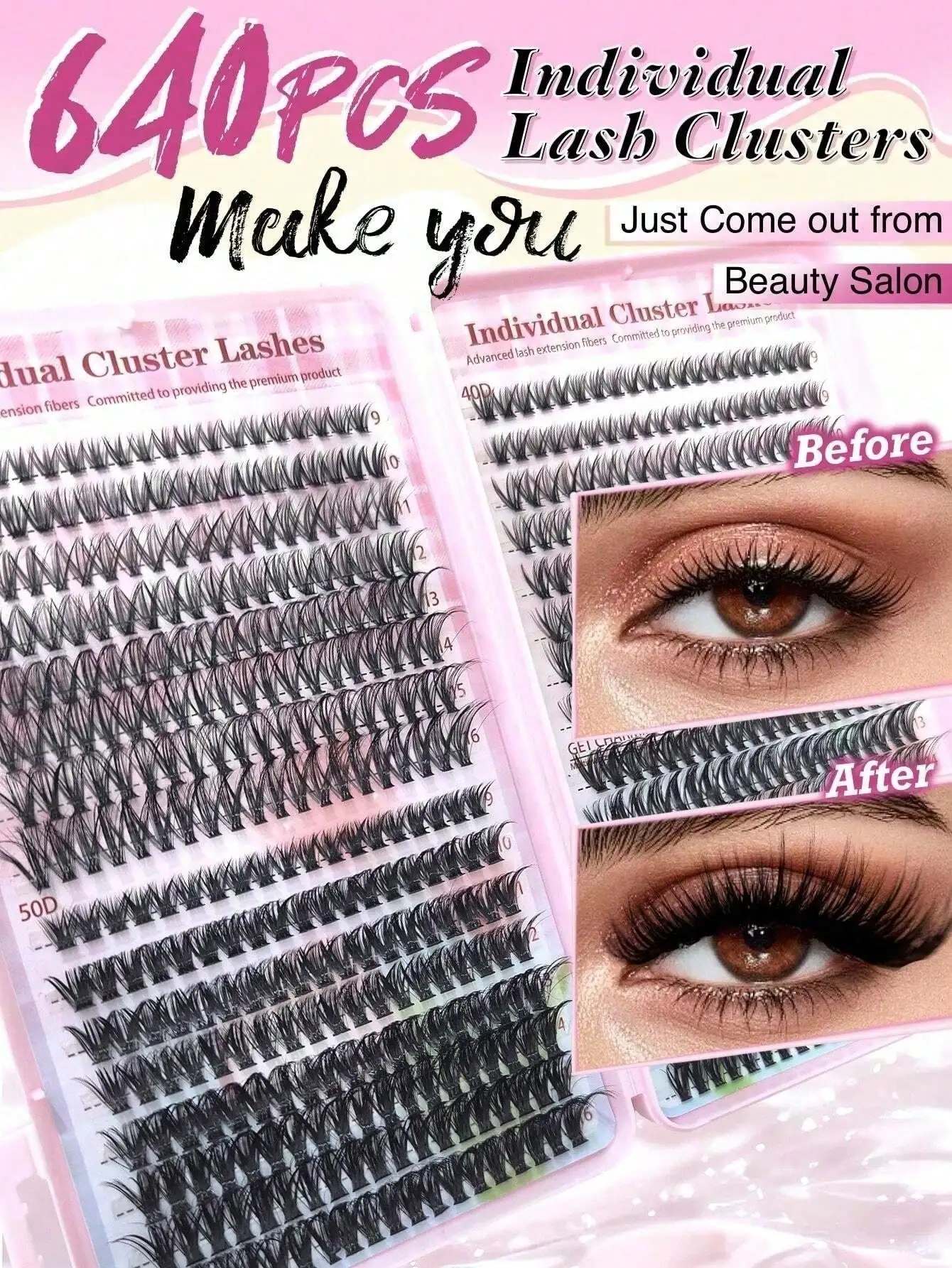 Eyelash Extension For Asian Eyes - 640Pcs Lash Clusters Kit 30D+40D+50D D